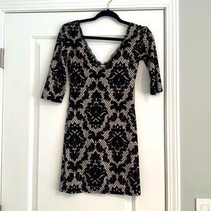 Free people XS black and cream velvet mini dress